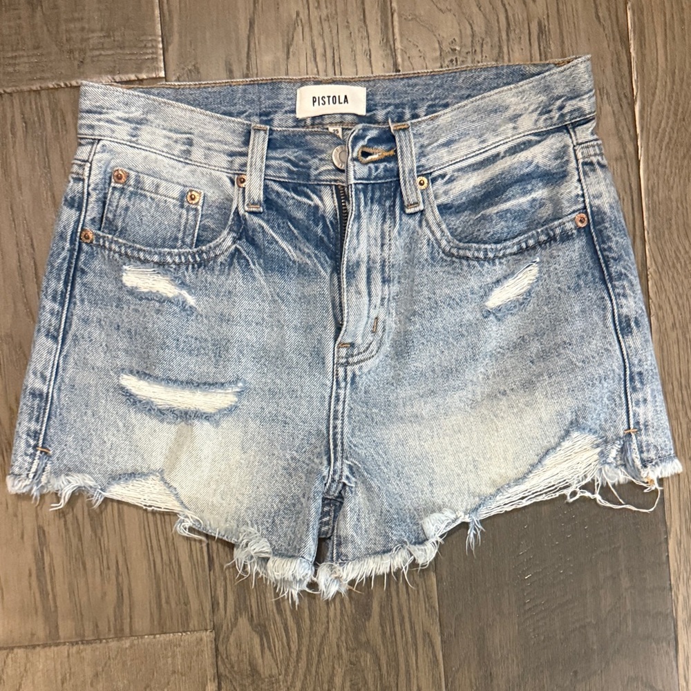 Pistola Distressed Light Blue Jean Shorts